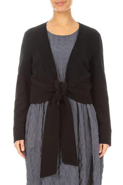 Short Tie Front Black Cotton Jersey Jacket 1