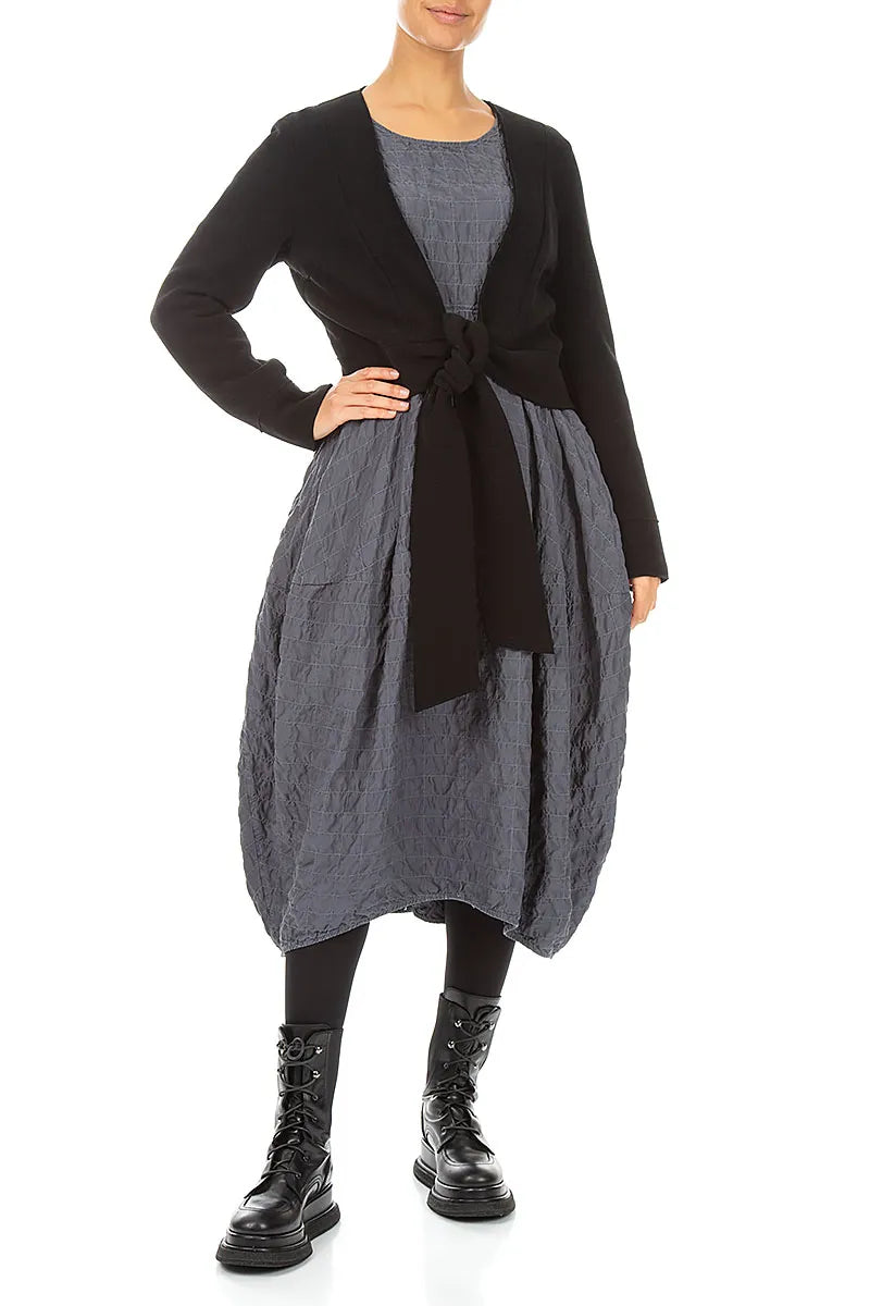 Short Tie Front Black Cotton Jersey Jacket 4