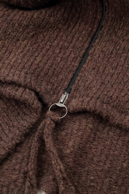 Short Zip Closed Brown Wool Cardigan 5