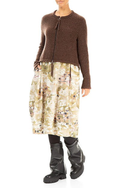 Short Zip Closed Brown Wool Cardigan 4