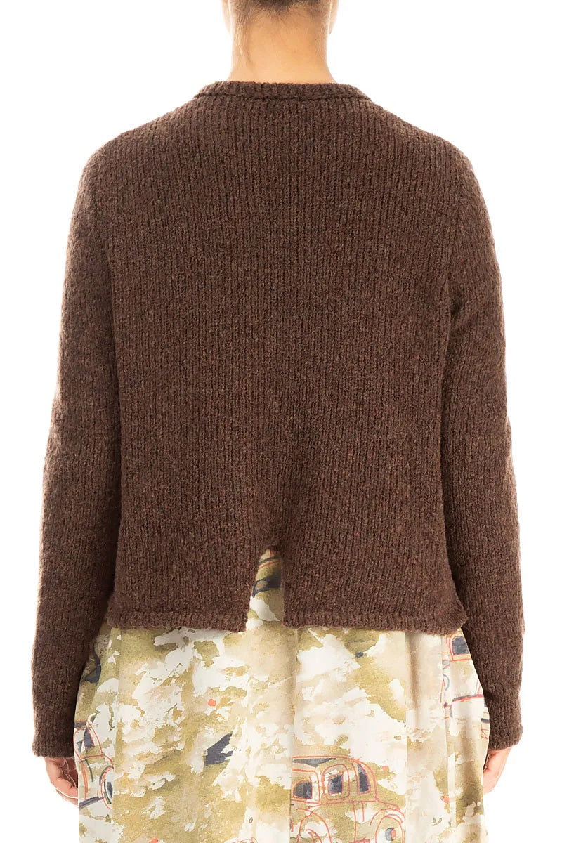 Short Zip Closed Brown Wool Cardigan 2