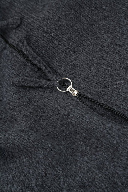 Short Zip Closed Dark Grey Wool Cardigan 5