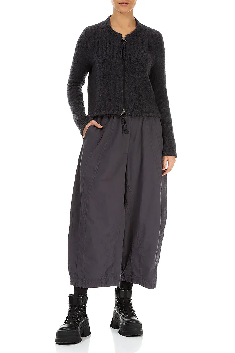 Short Zip Closed Dark Grey Wool Cardigan 4