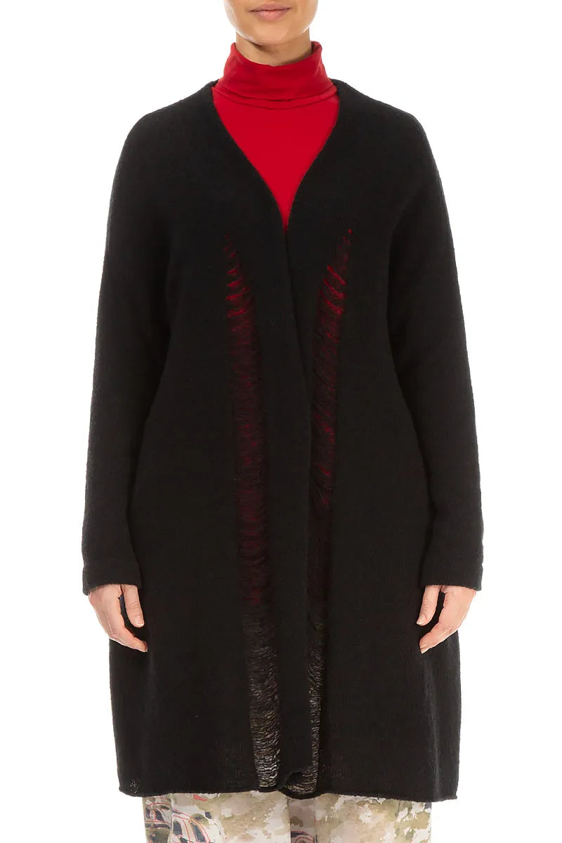 Shredded Black Wool Cardigan 1