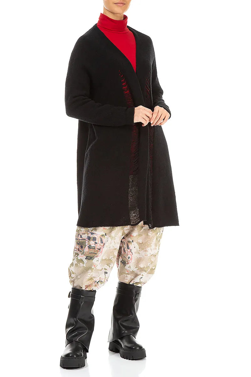 Shredded Black Wool Cardigan 4