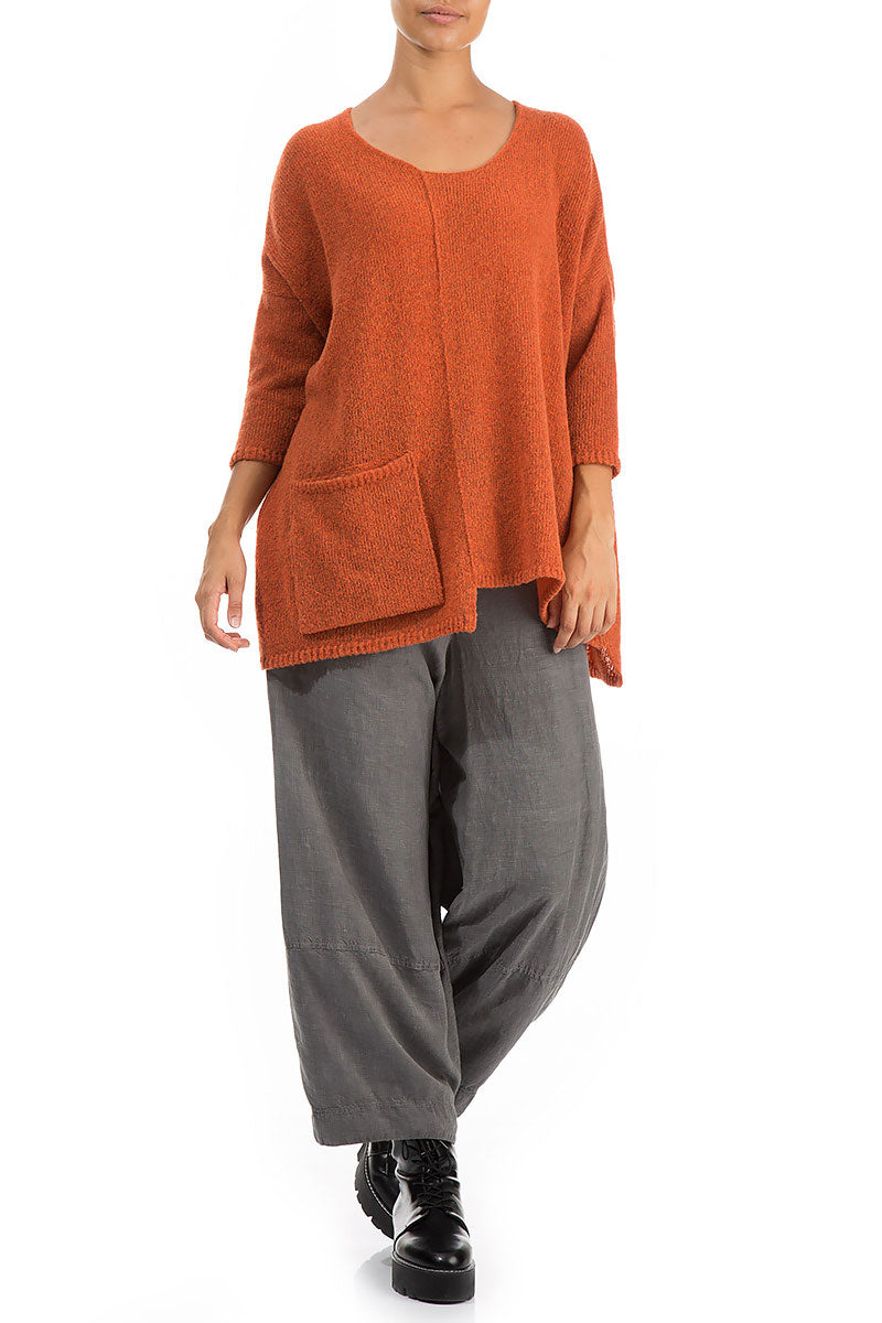 Side Pocket Burnt Orange Wool Sweater