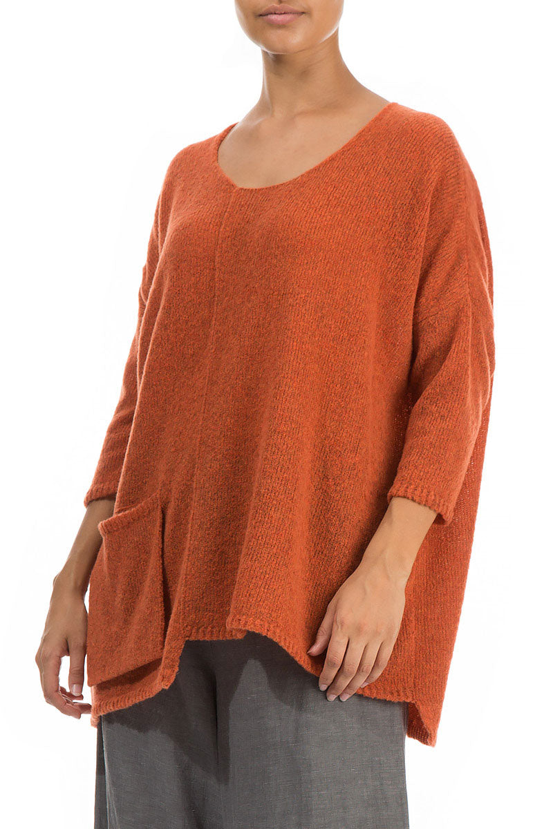 Side Pocket Burnt Orange Wool Sweater