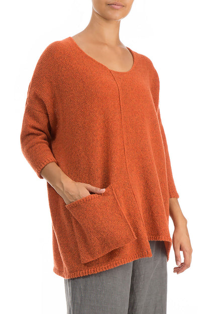 Side Pocket Burnt Orange Wool Sweater