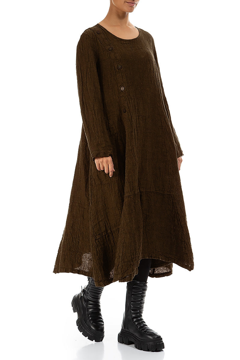 Side Buttons Aged Copper Mélange Linen Dress 3