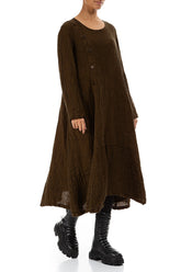 Side Buttons Aged Copper Mélange Linen Dress 3