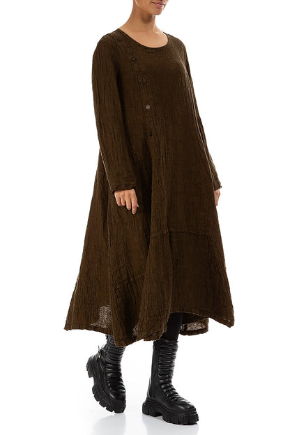 Side Buttons Aged Copper Mélange Linen Dress 3
