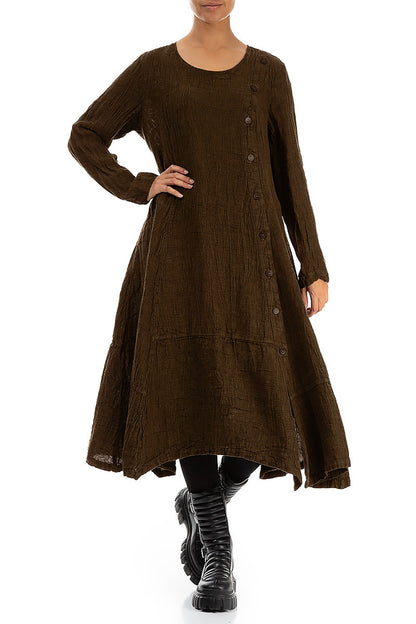 Side Buttons Aged Copper Mélange Linen Dress 4