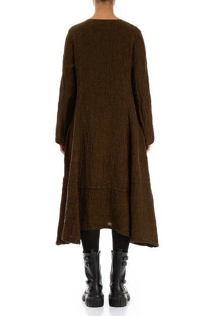 Side Buttons Aged Copper Mélange Linen Dress 2