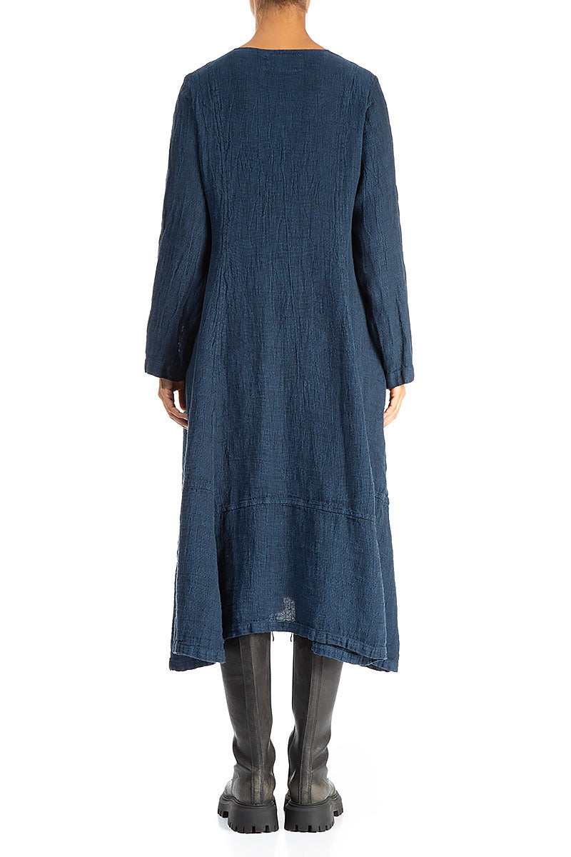 Side Buttons Azure Mélange Linen Dress