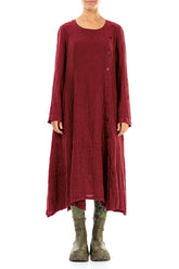 Side Buttons Cherry Red Mélange Linen Dress 1