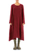 Side Buttons Cherry Red Mélange Linen Dress 1