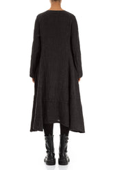 Side Buttons Forest Brown Mélange Linen Dress 2