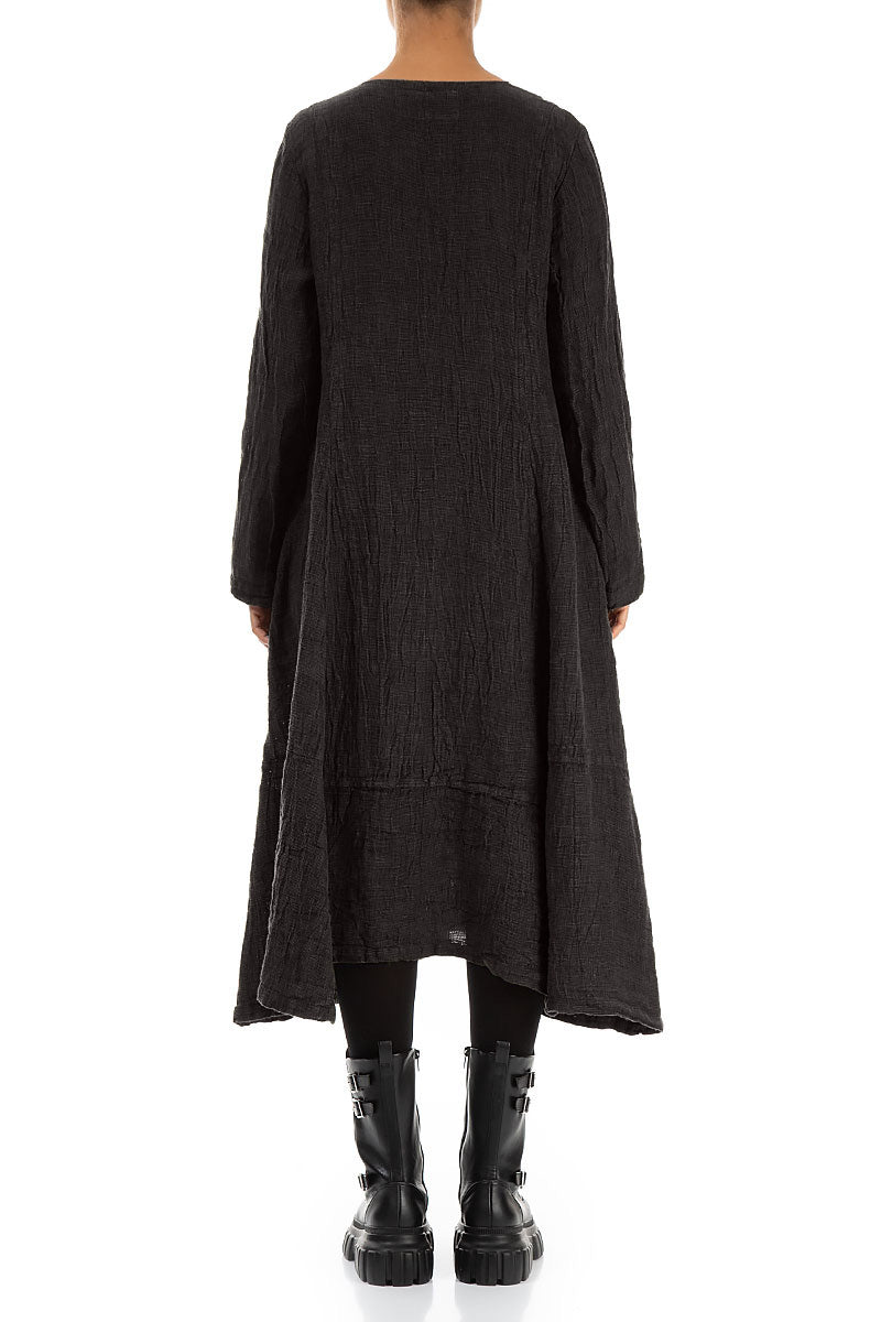 Side Buttons Forest Brown Mélange Linen Dress 2