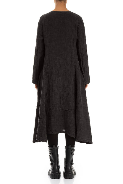 Side Buttons Forest Brown Mélange Linen Dress 2