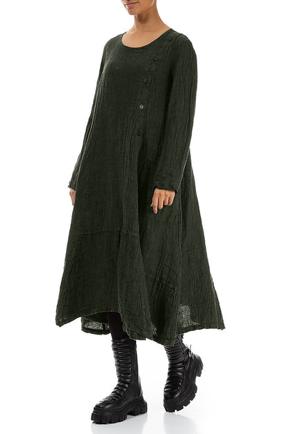 Side Buttons Forest Mist Mélange Linen Dress 3