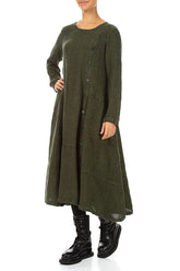 Side Buttons Forest Mist Mélange Linen Dress 3