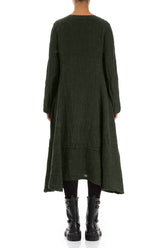 Side Buttons Forest Mist Mélange Linen Dress 2