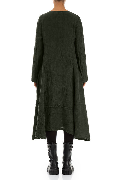 Side Buttons Forest Mist Mélange Linen Dress 2