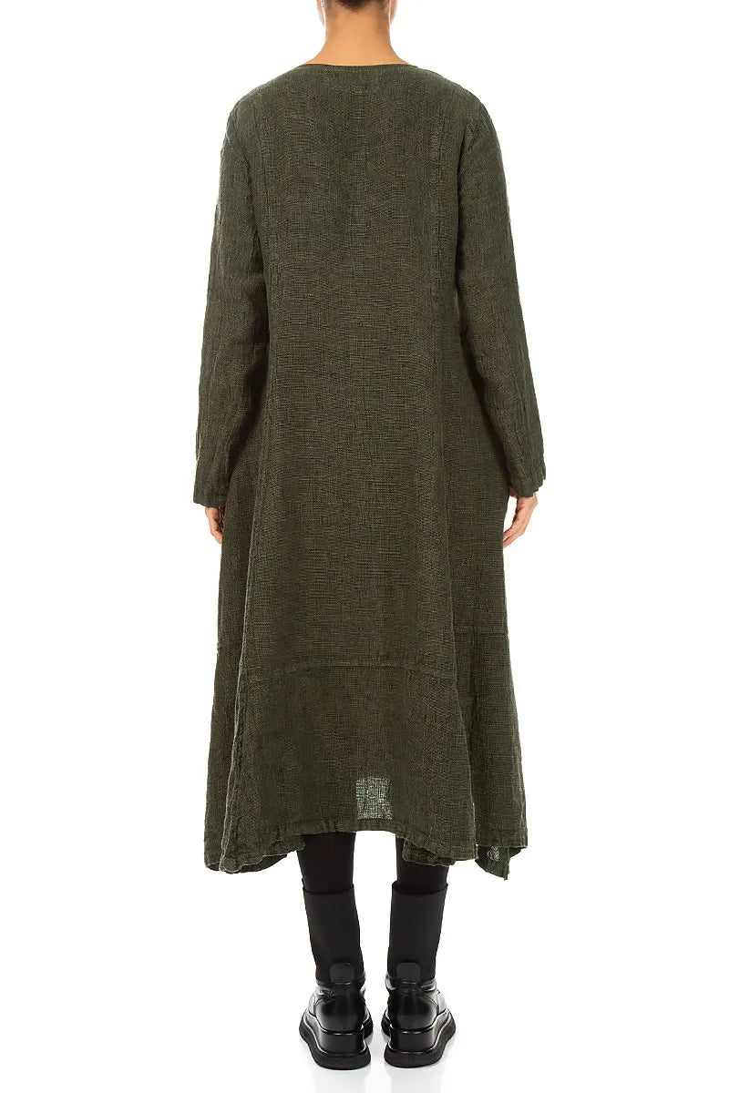 Side Buttons Forest Mist Mélange Linen Dress 2