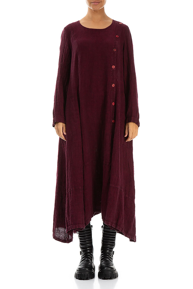 Side Buttons Magenta Mélange Linen Dress