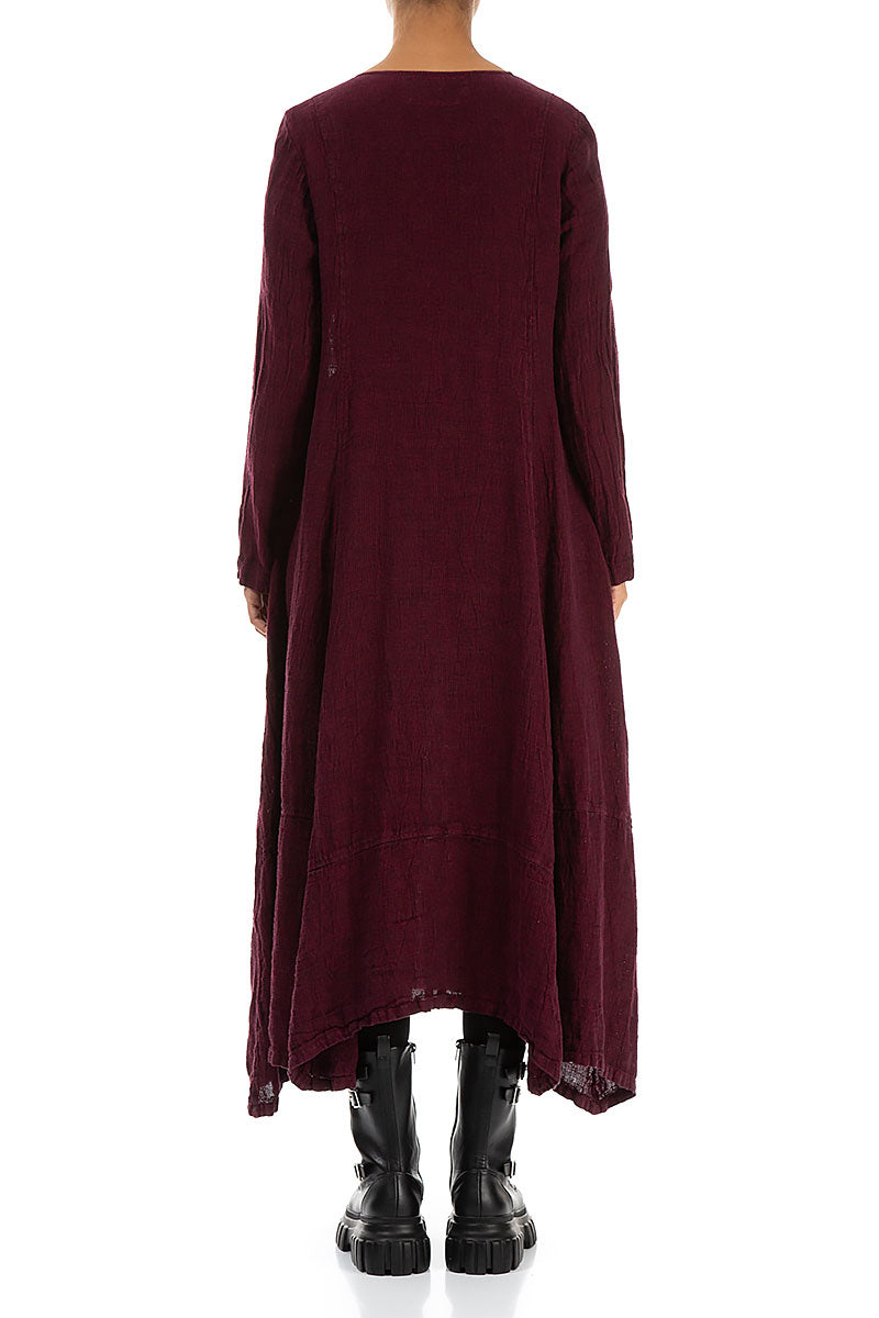 Side Buttons Magenta Mélange Linen Dress