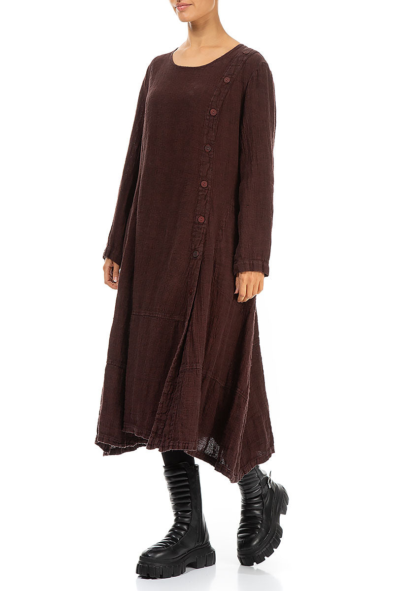 Side Buttons Merlot Mélange Linen Dress