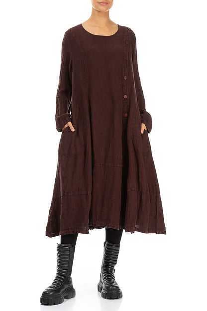 Side Buttons Merlot Mélange Linen Dress