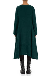 Side Buttons Peacock Mélange Linen Dress 2