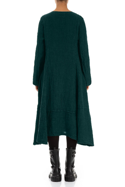 Side Buttons Peacock Mélange Linen Dress 2