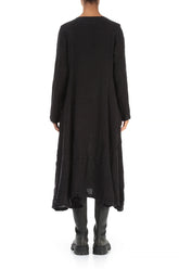 Side Buttons Slate Blue Mélange Linen Dress 2