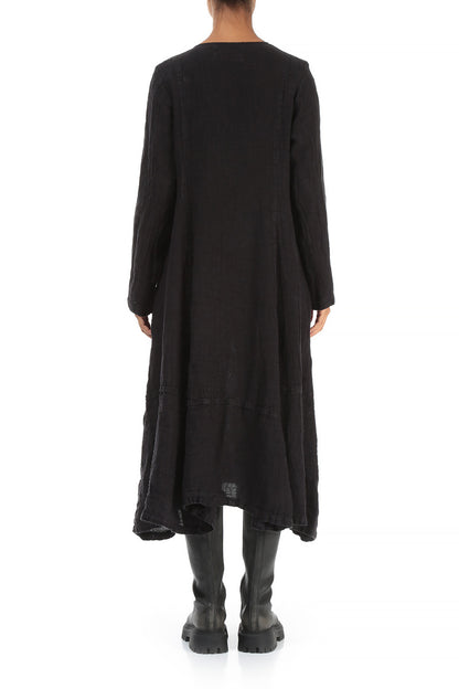 Side Buttons Slate Blue Mélange Linen Dress 2