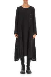 Side Buttons Slate Blue Mélange Linen Dress 1