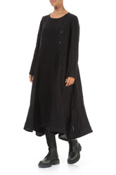 Side Buttons Slate Blue Mélange Linen Dress 3