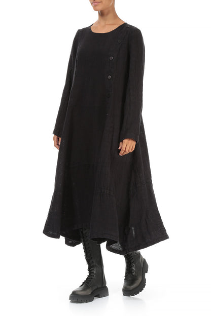 Side Buttons Slate Blue Mélange Linen Dress 3