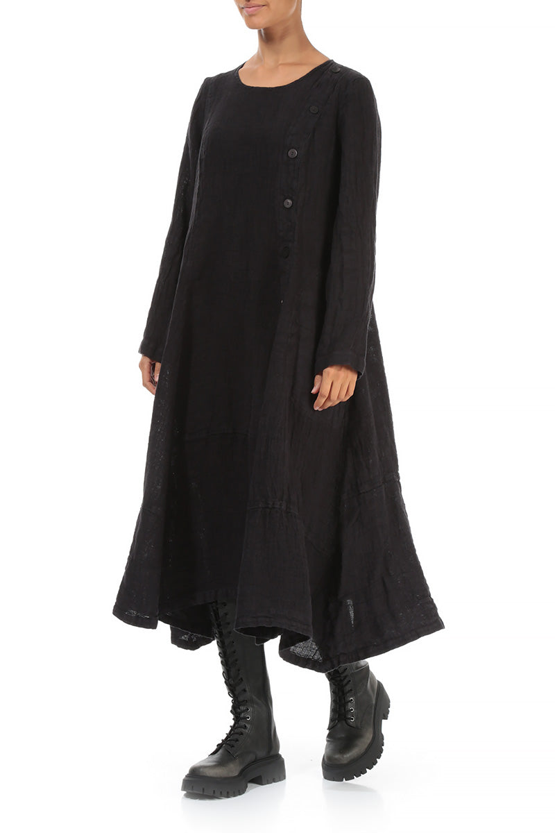 Side Buttons Vintage Violet Mélange Linen Dress 3