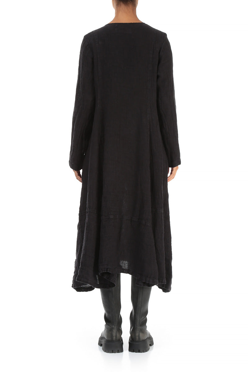 Side Buttons Vintage Violet Mélange Linen Dress 2