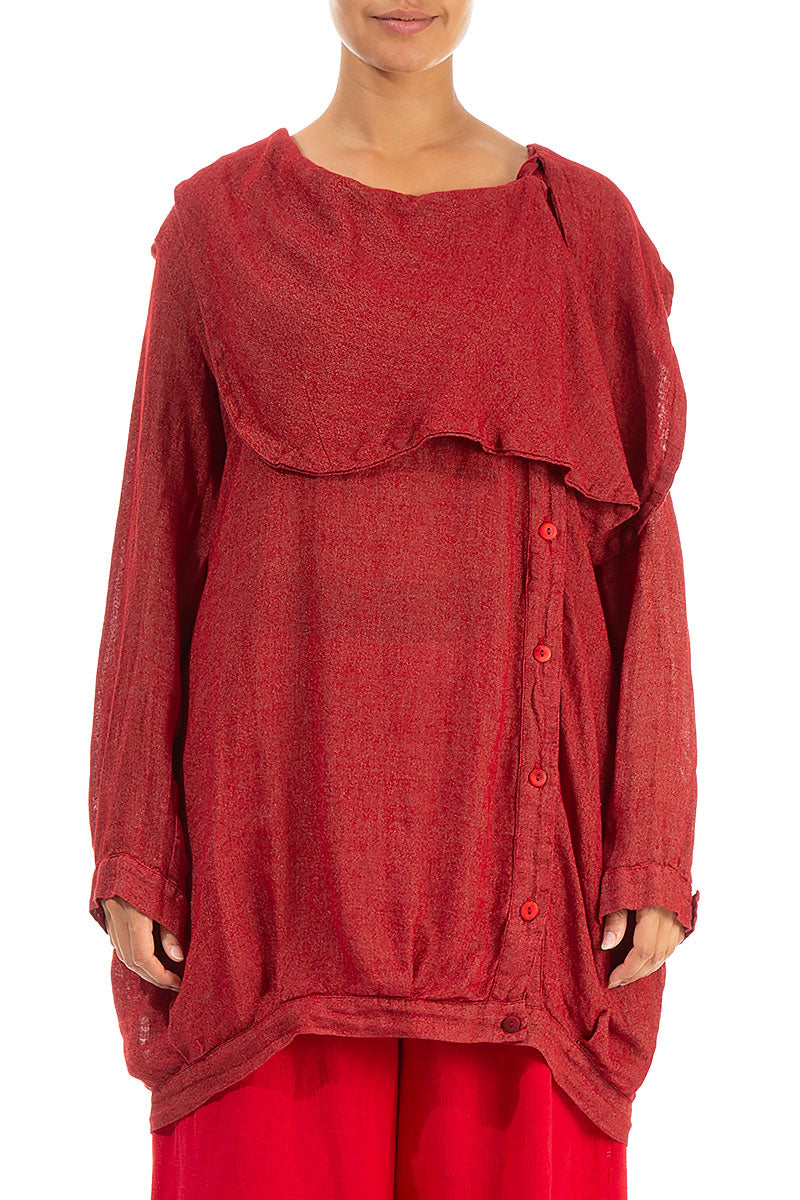 Side Closure Red Linen Tunic