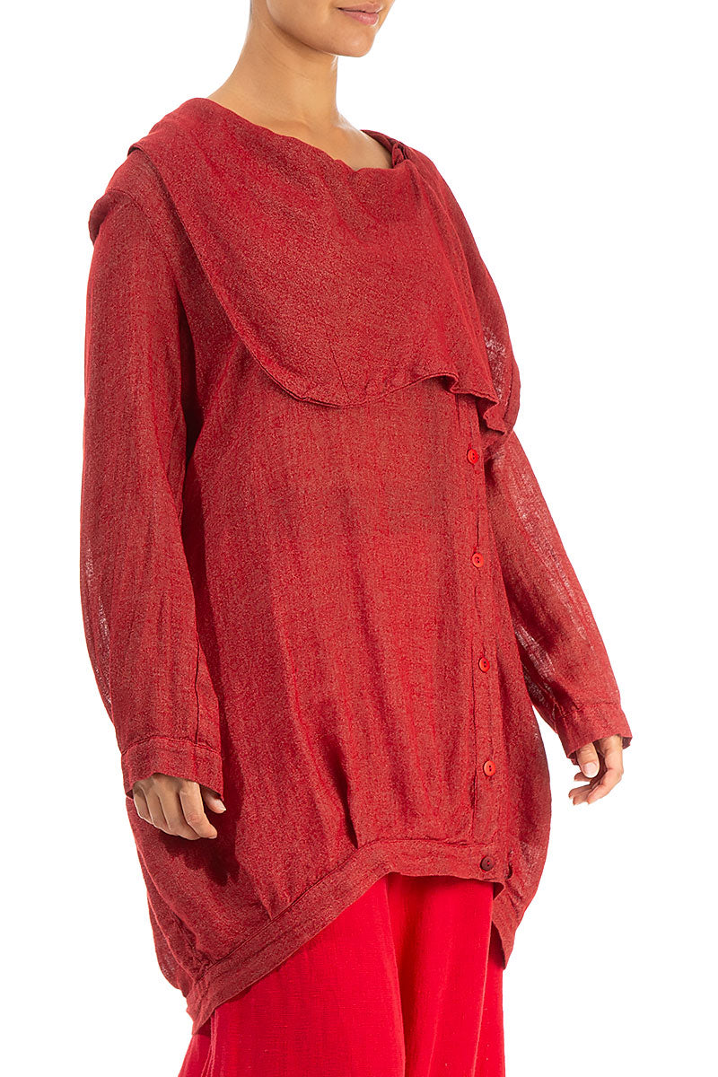 Side Closure Red Linen Tunic