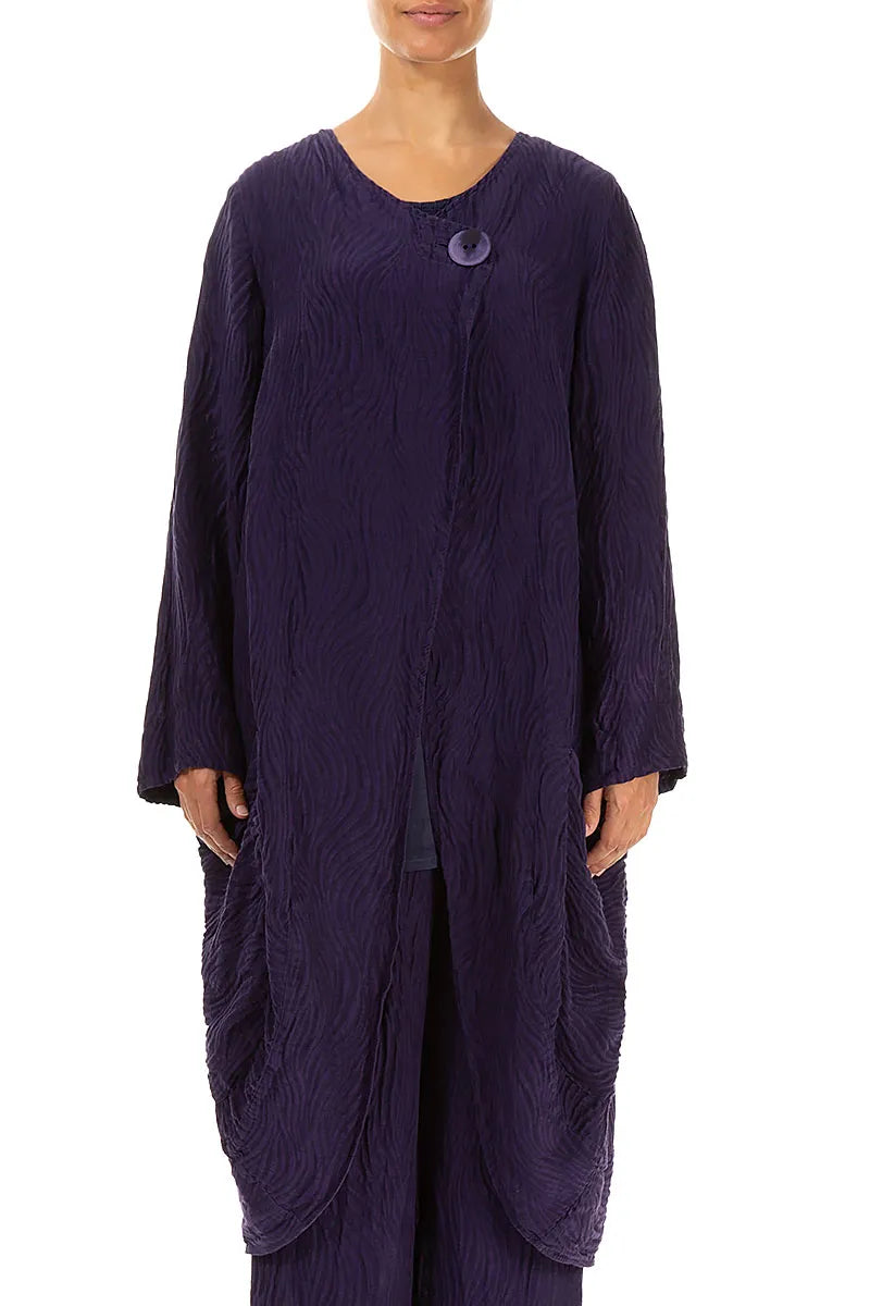 Side Closure Waves Royal Purple Silk Jacket 1