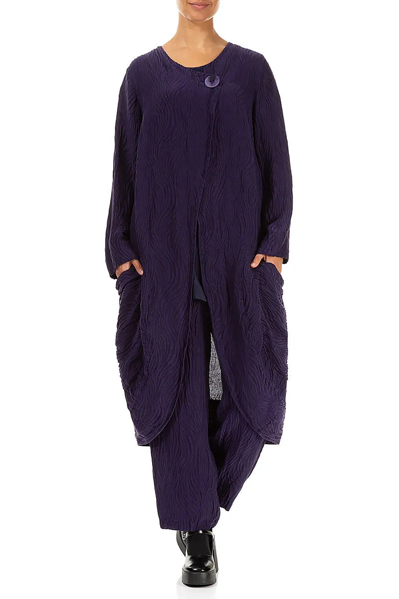 Side Closure Waves Royal Purple Silk Jacket 4