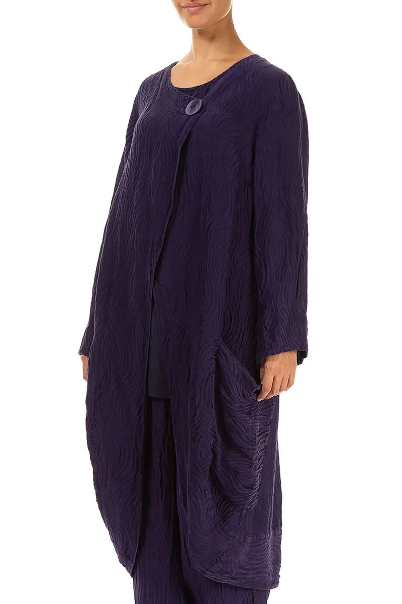 Side Closure Waves Royal Purple Silk Jacket 3