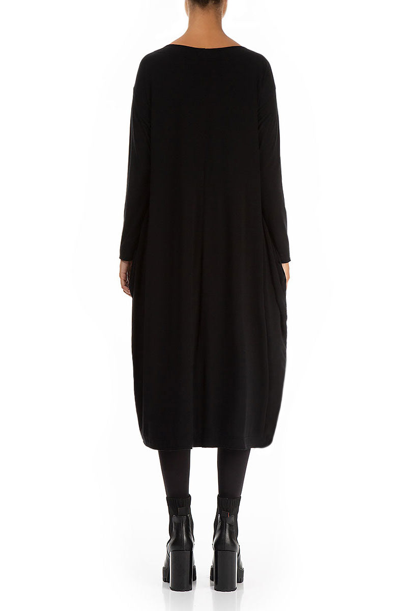 Side Drop Black Cotton Dress