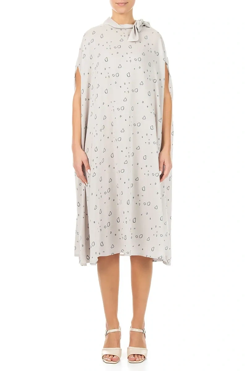 Side Neck Tie Speckled Taupe Silk Bamboo Kaftan Dress 1