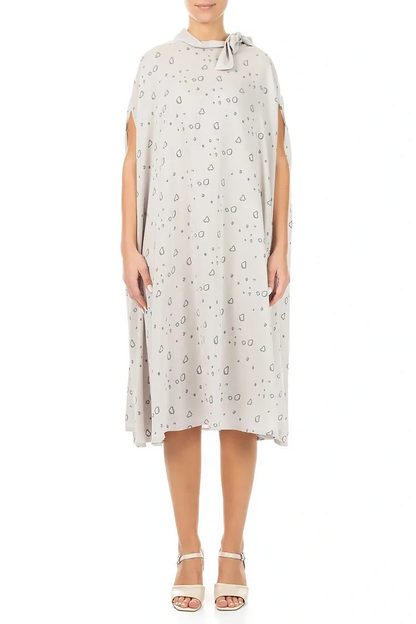 Side Neck Tie Speckled Taupe Silk Bamboo Kaftan Dress 1