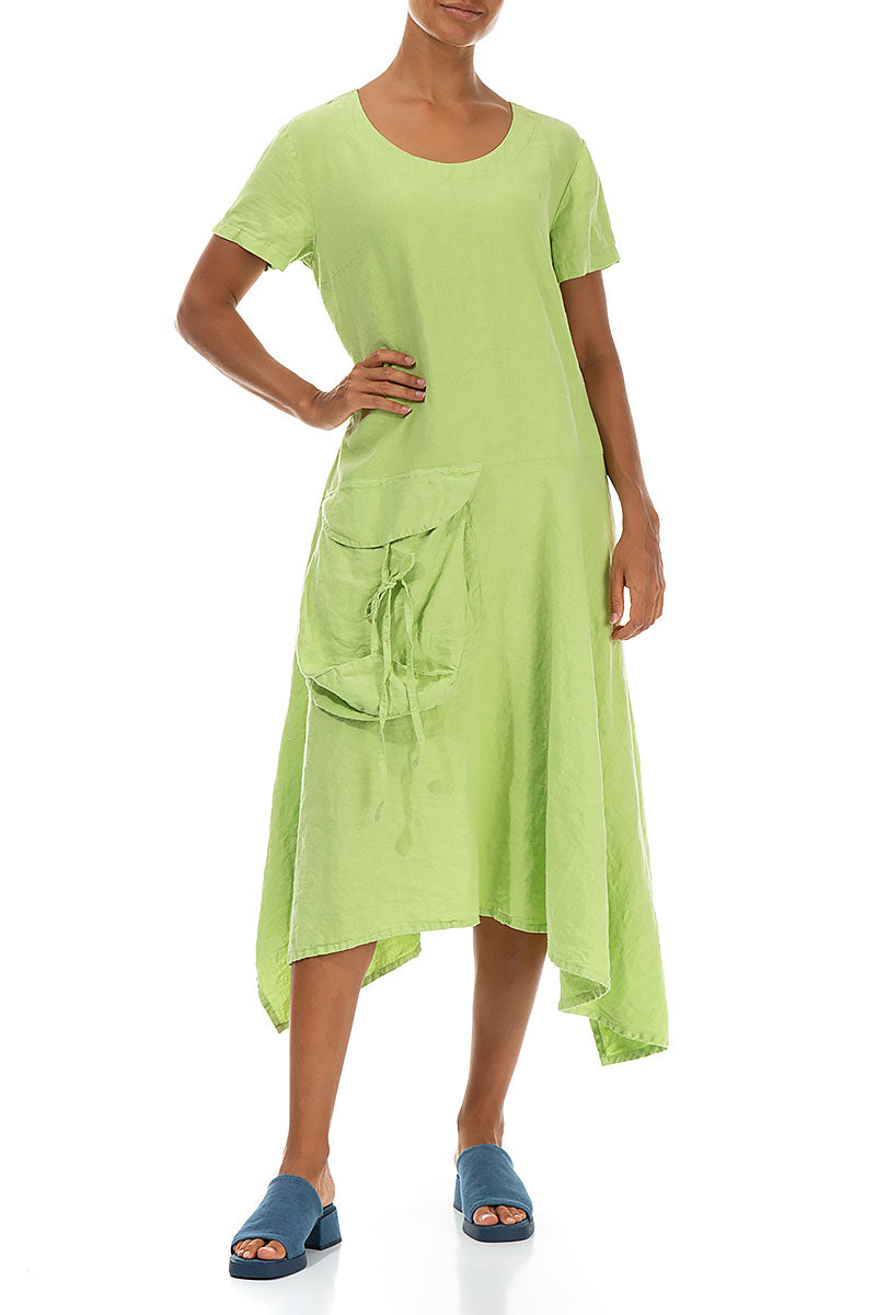 Side Pocket A-Line Lime Linen Dress 5
